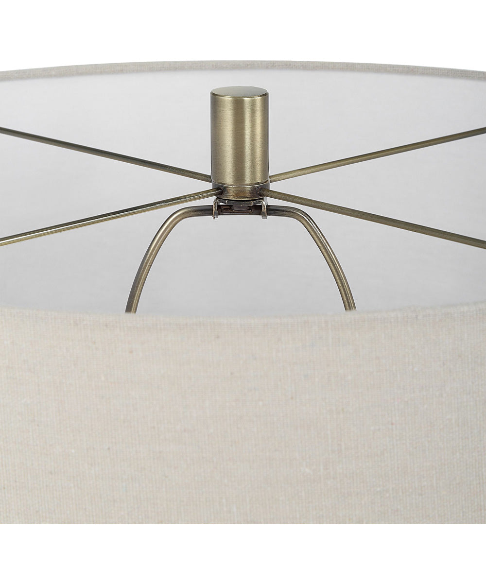 Floor Lamp in Antique Brass with Off-White Linen