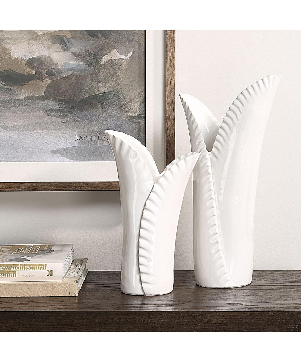 Leafscape White Vases Set of 2