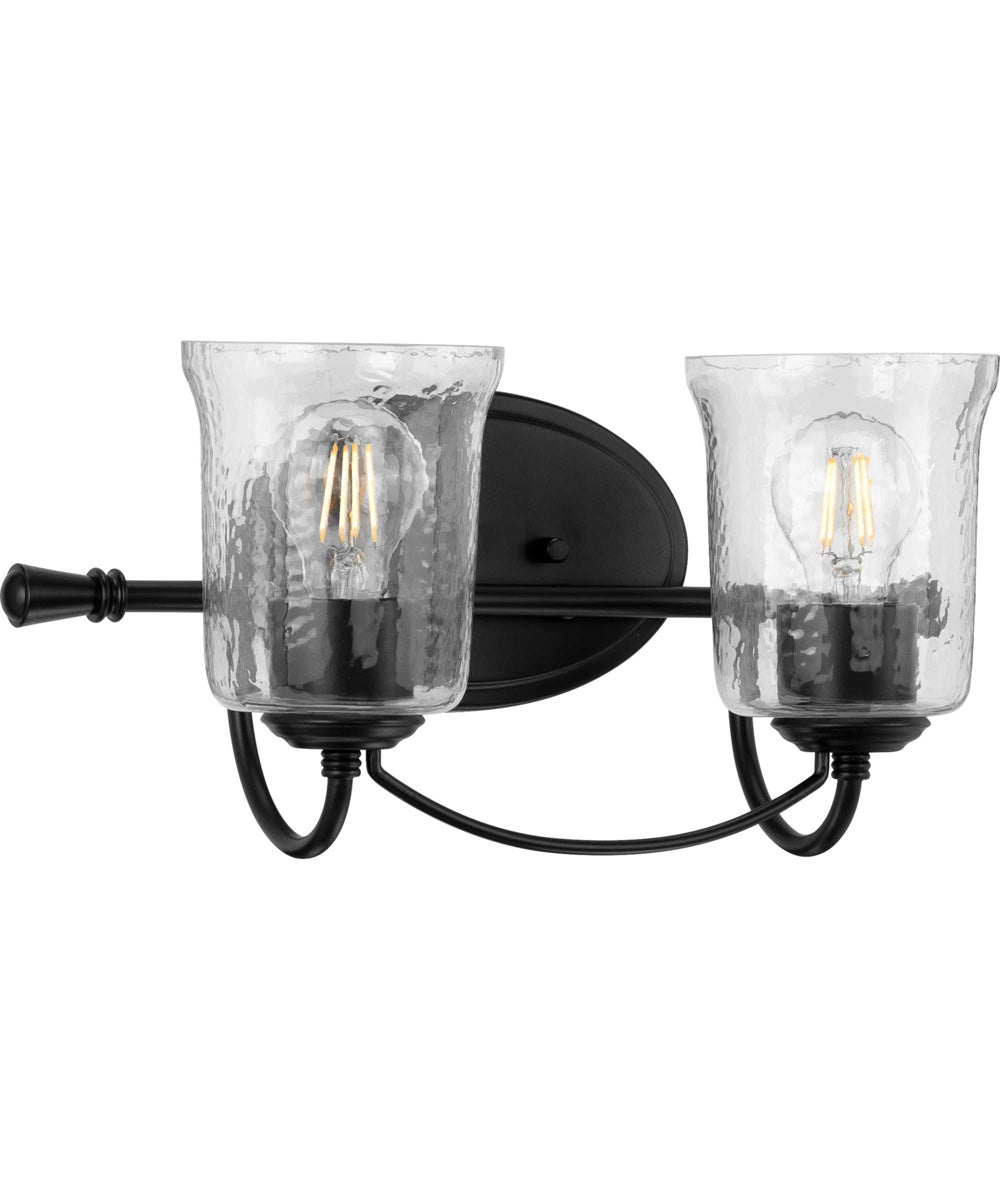 Bowman 2-Light Clear Chiseled Glass Coastal Bath Vanity Light Matte Black