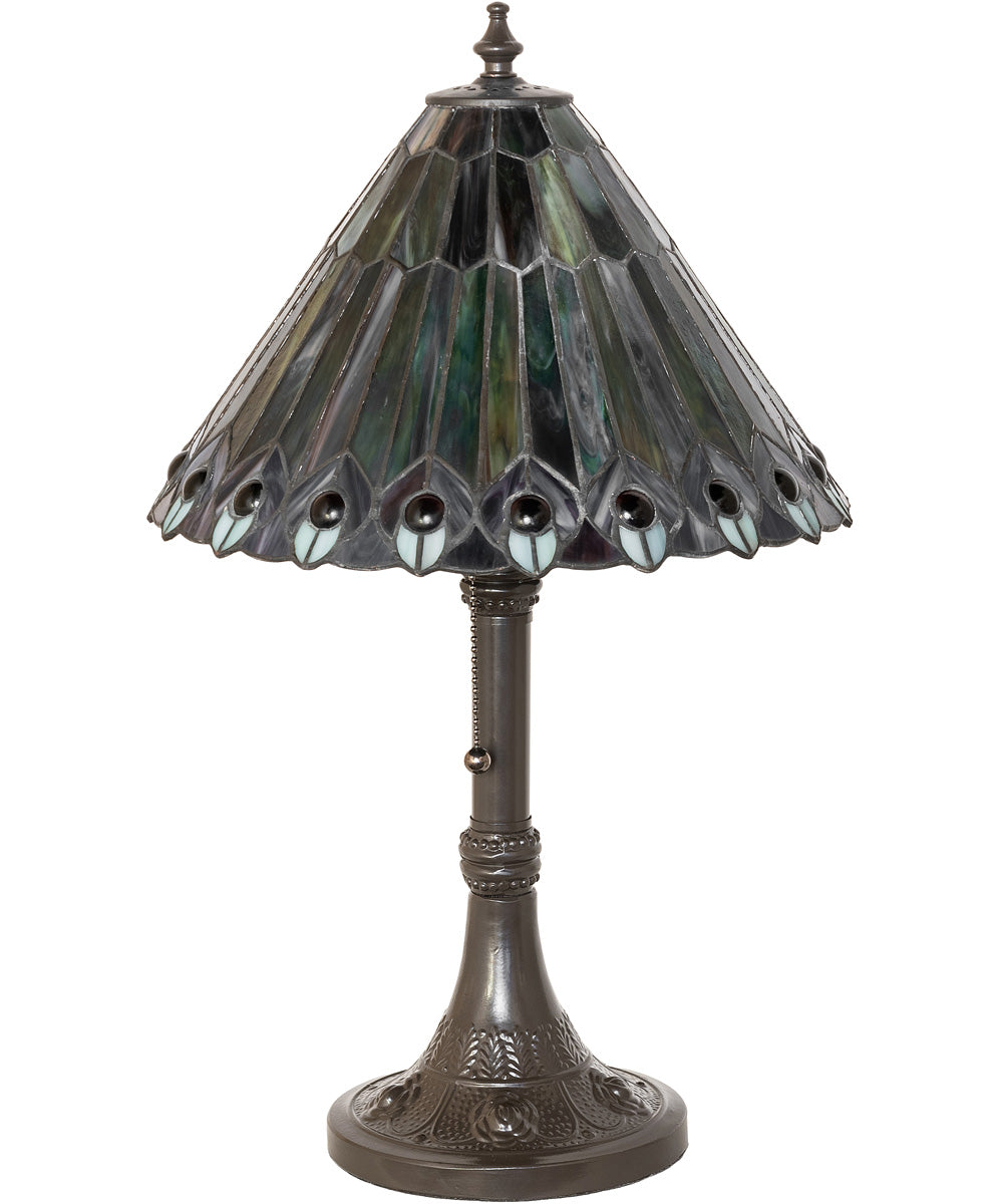 19" High Tiffany Jeweled Peacock Accent Lamp