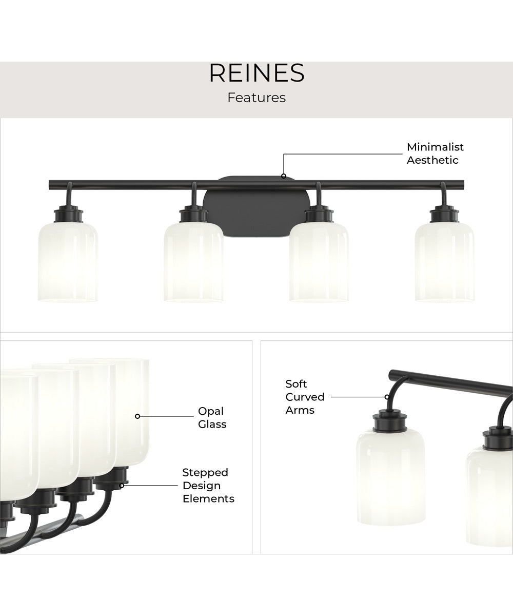 Reines 4-Light Bath Vanity with Opal Glass Shades Matte Black