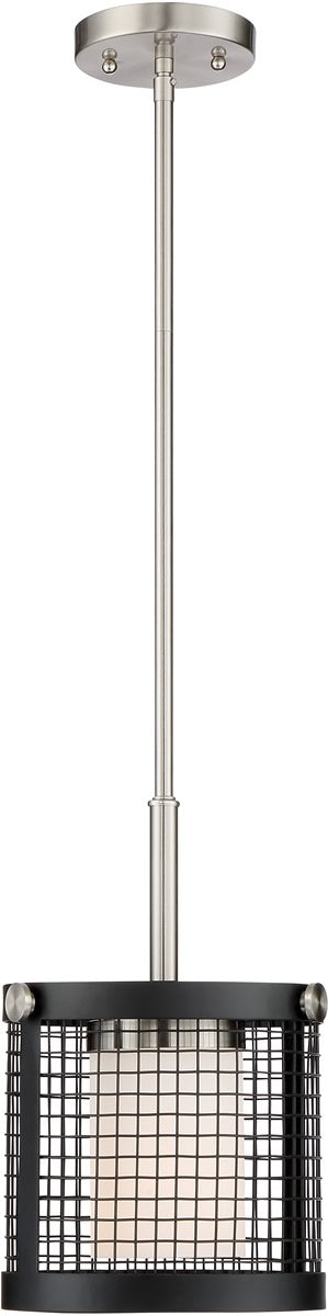 8"W Pratt 1-Light Pendant Black / Brushed Nickel Accents