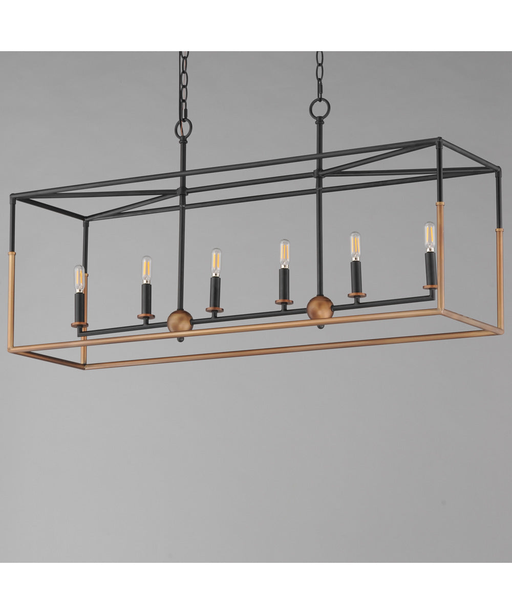 Soho 6-Light Linear Pendant Black/Weathered Brass