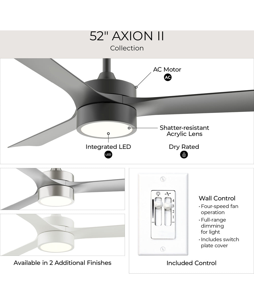 Axion II 52 in. 3-Blade Modern LED Ceiling Fan Brushed Nickel