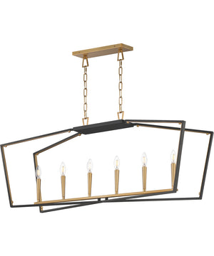 Melrose 6-Light Linear Pendant Black / Natural Aged Brass
