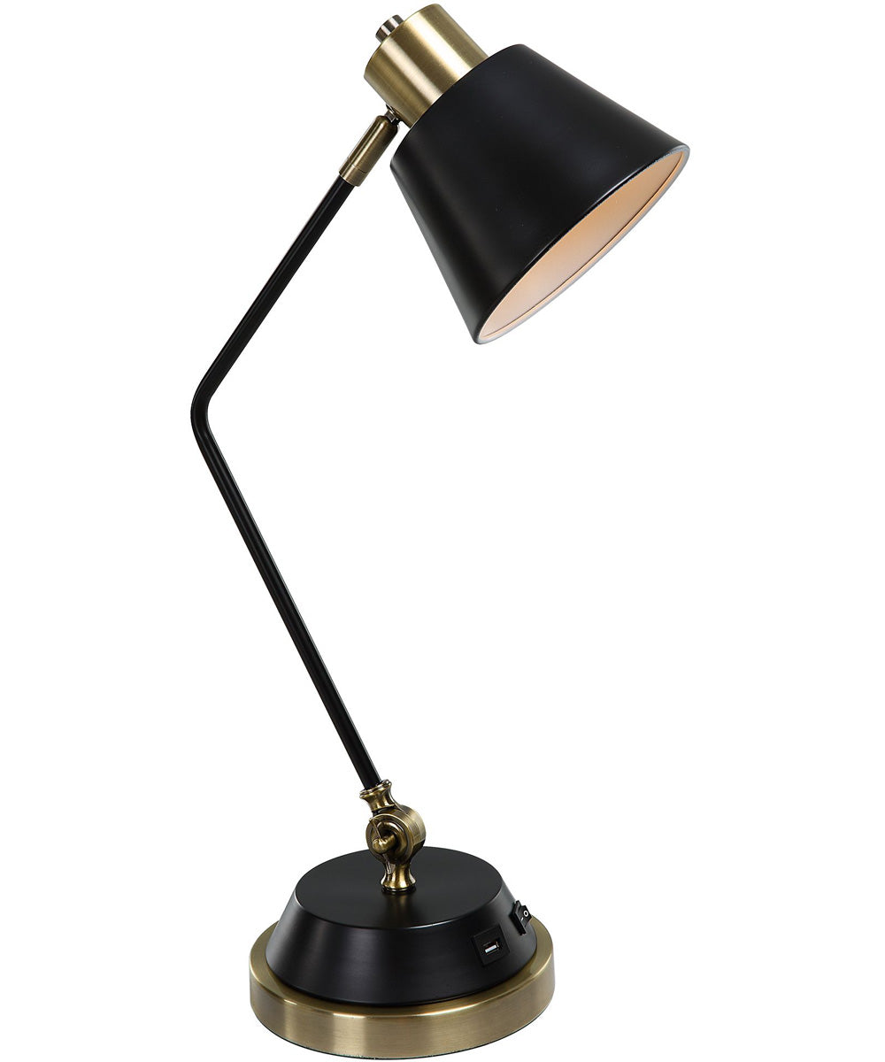 Desk Lamp in Antique Brass with USB Port and Metal Shade