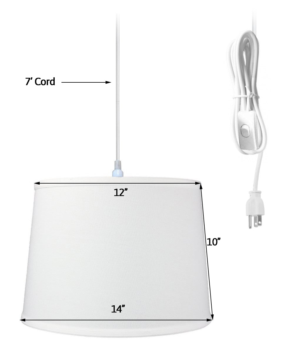 14"W 1 Light Swag Plug-In Pendant  White Shade White Cord