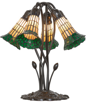 16" High Stained Tiffany Glass Pond Lily 5 Light Table Lamp Amber/Dark Green