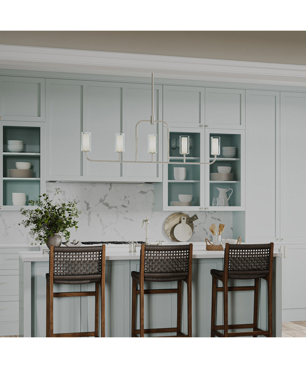 Mack 5-Light Linear Chandelier with Layered Glass Shades Brushed Nickel