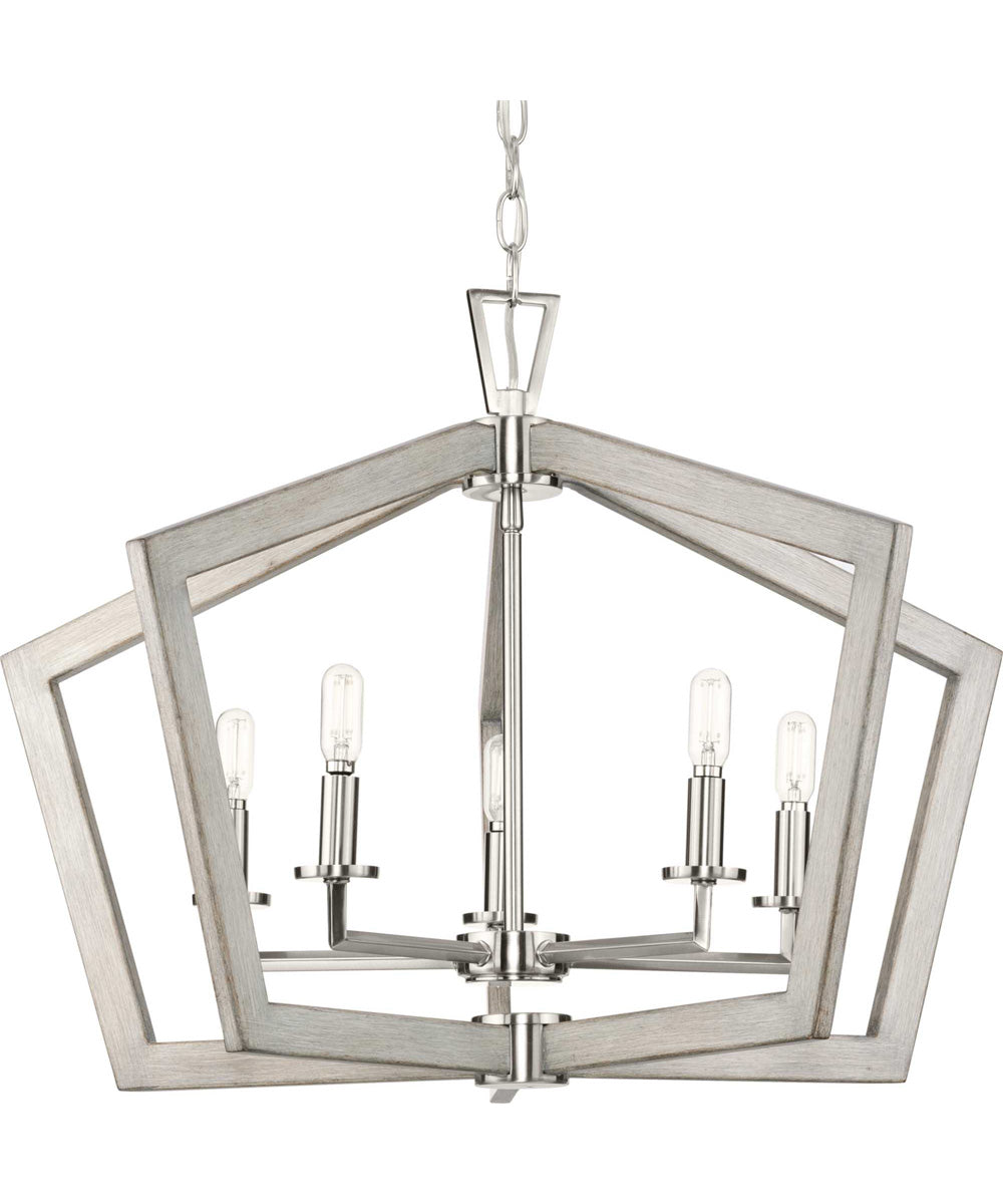 Galloway 5-Light 19.25" Modern Farmhouse Pendant Light with Grey Washed Oak Accents Brushed Nickel