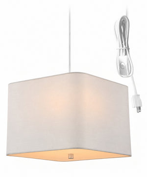 2 Light Swag Plug-In Pendant 12"w Rounded Corner Square White Shade with Diffuser, White Cord