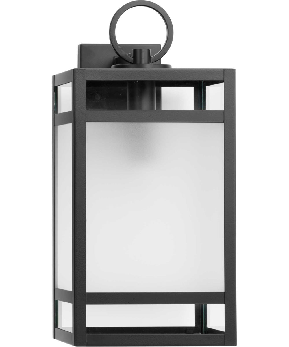 Parrish 1-Light Clear Etched Glass Modern Craftsman Outdoor Large Wall Lantern Matte Black