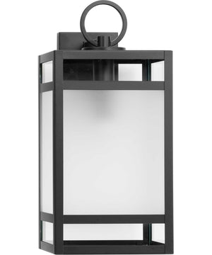 Parrish 1-Light Clear Etched Glass Modern Craftsman Outdoor Large Wall Lantern Matte Black