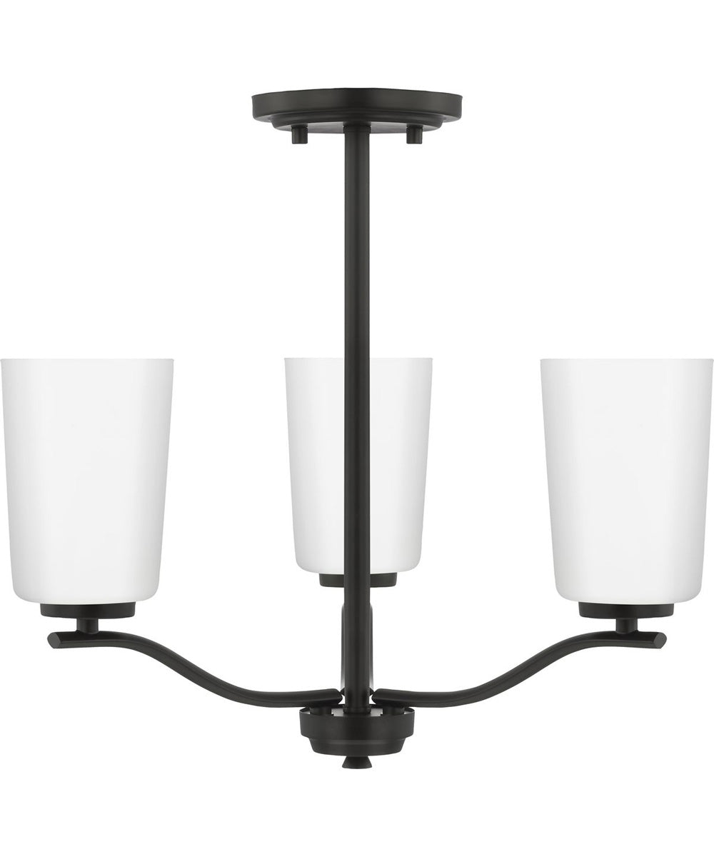 Adley 3-Light Etched White Glass Semi-Flush Convertible Light Matte Black