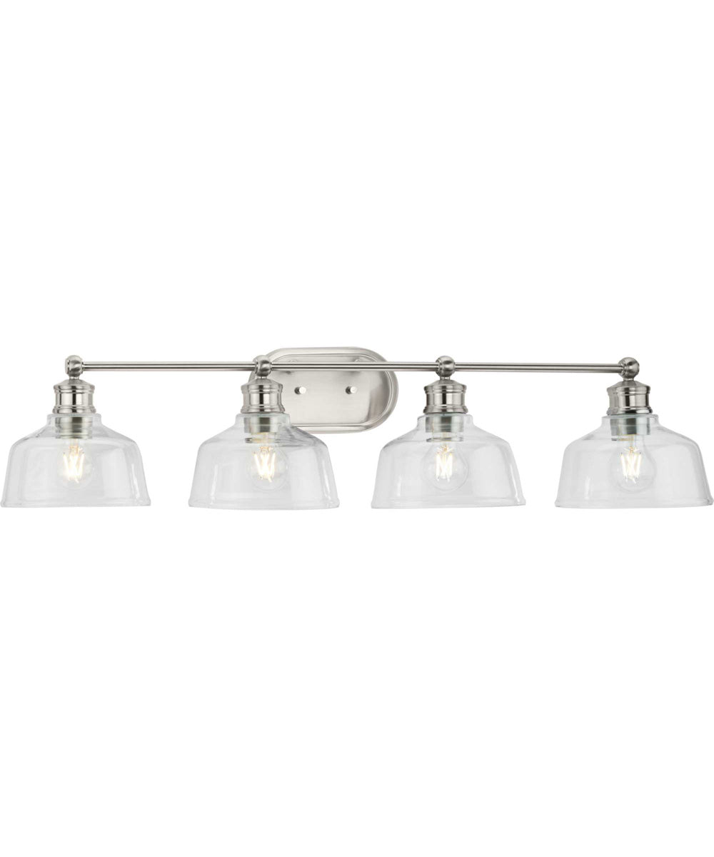 Singleton 4-Light 36" Farmhouse Vanity Light with Clear Glass Shades Brushed Nickel