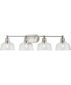 Singleton 4-Light 36" Farmhouse Vanity Light with Clear Glass Shades Brushed Nickel