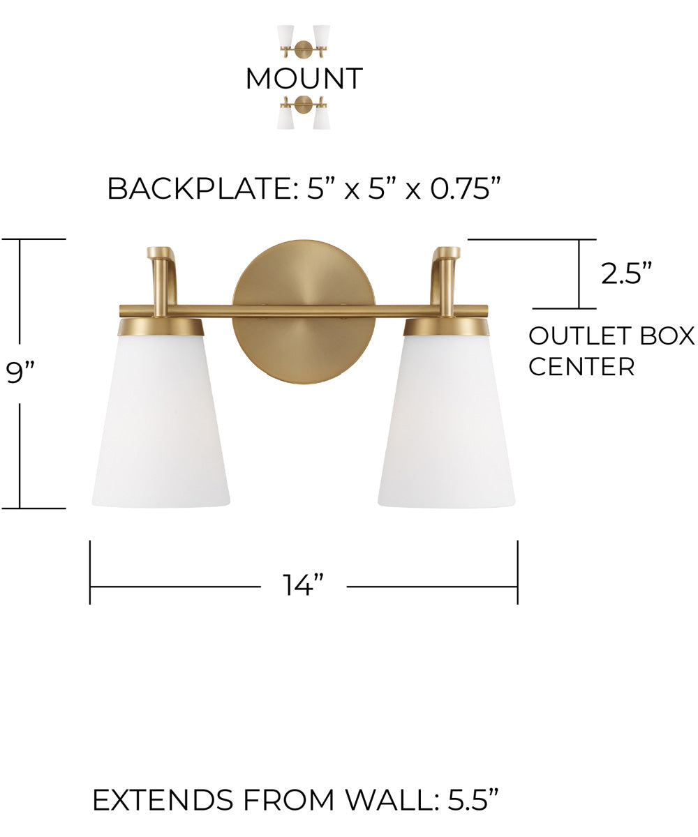 Drake 2-Light Vanity Aged Brass