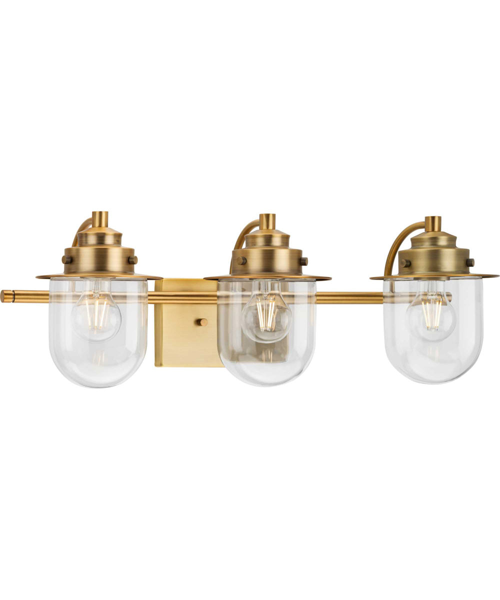Northlake 3-Light Clear Glass Transitional Bath Light Vintage Brass