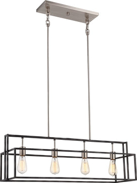 36"W Lake 4-Light Pendant Iron Black / Brushed Nickel Accents