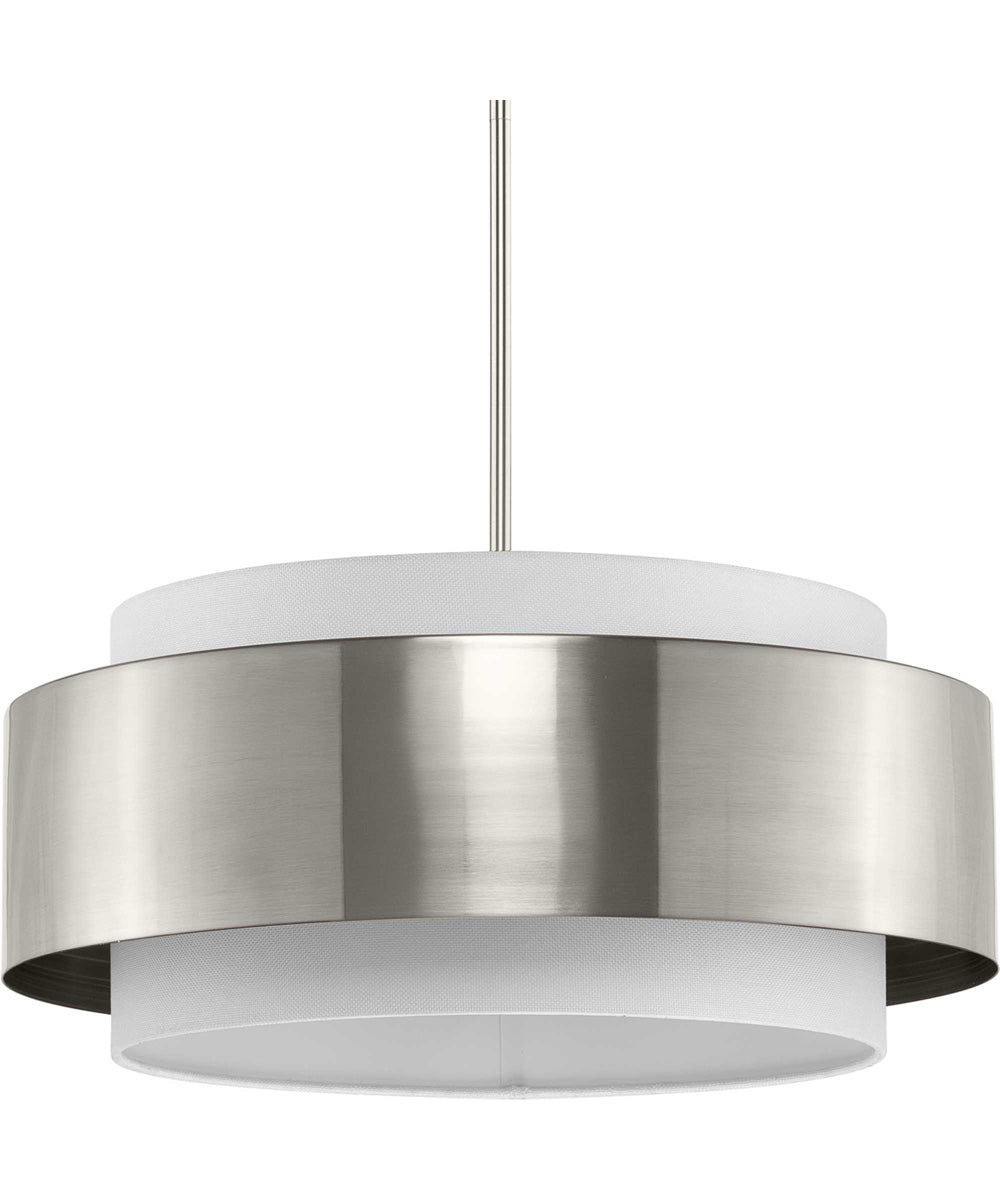 Silva 3-Light White Linen Shade Pendant Brushed Nickel