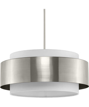 Silva 3-Light White Linen Shade Pendant Brushed Nickel