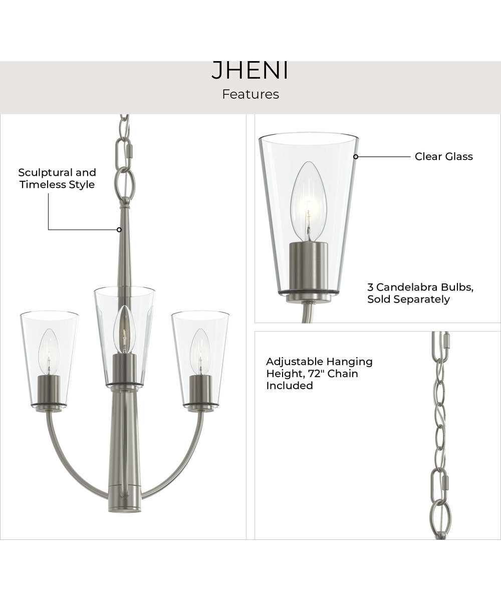Jheni 3-Light Chandelier with Clear Glass Shades Brushed Nickel