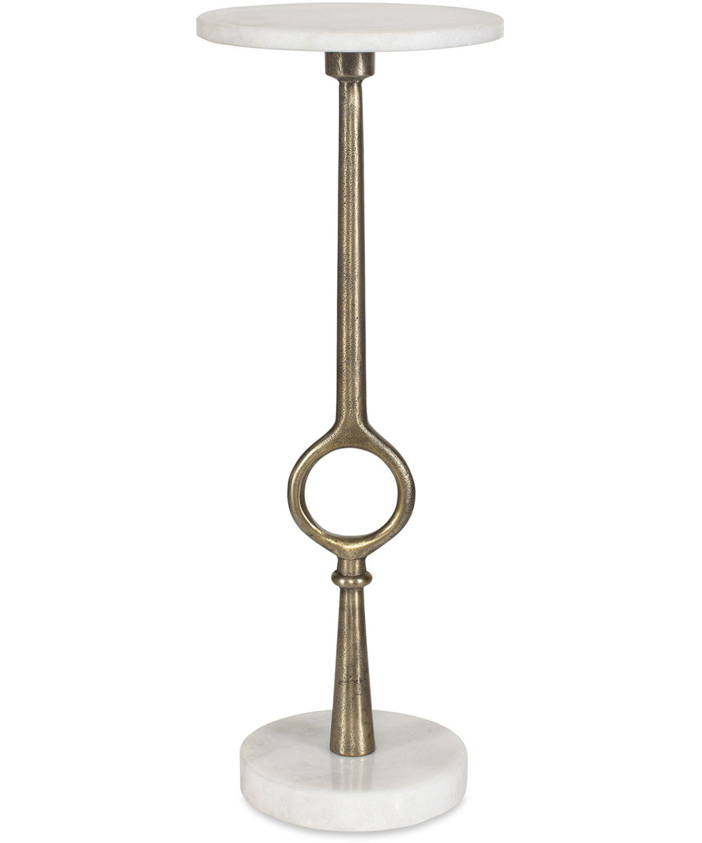 Accent Table with Sculptural Ring Detail in Antique Brass and White Marble