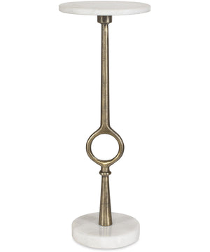 Accent Table with Sculptural Ring Detail in Antique Brass and White Marble