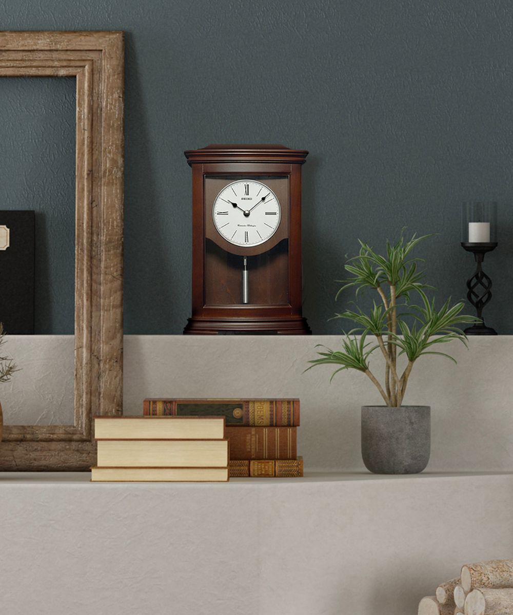 13"H Mantel Clock Dark Brown Alder