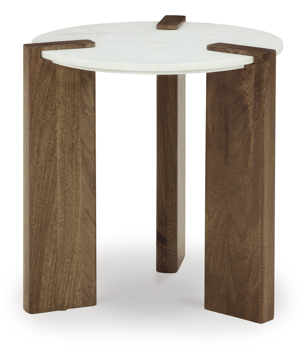Isanti Round End Table White/Brown