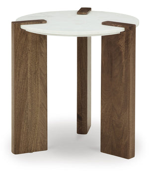 Isanti Round End Table White/Brown
