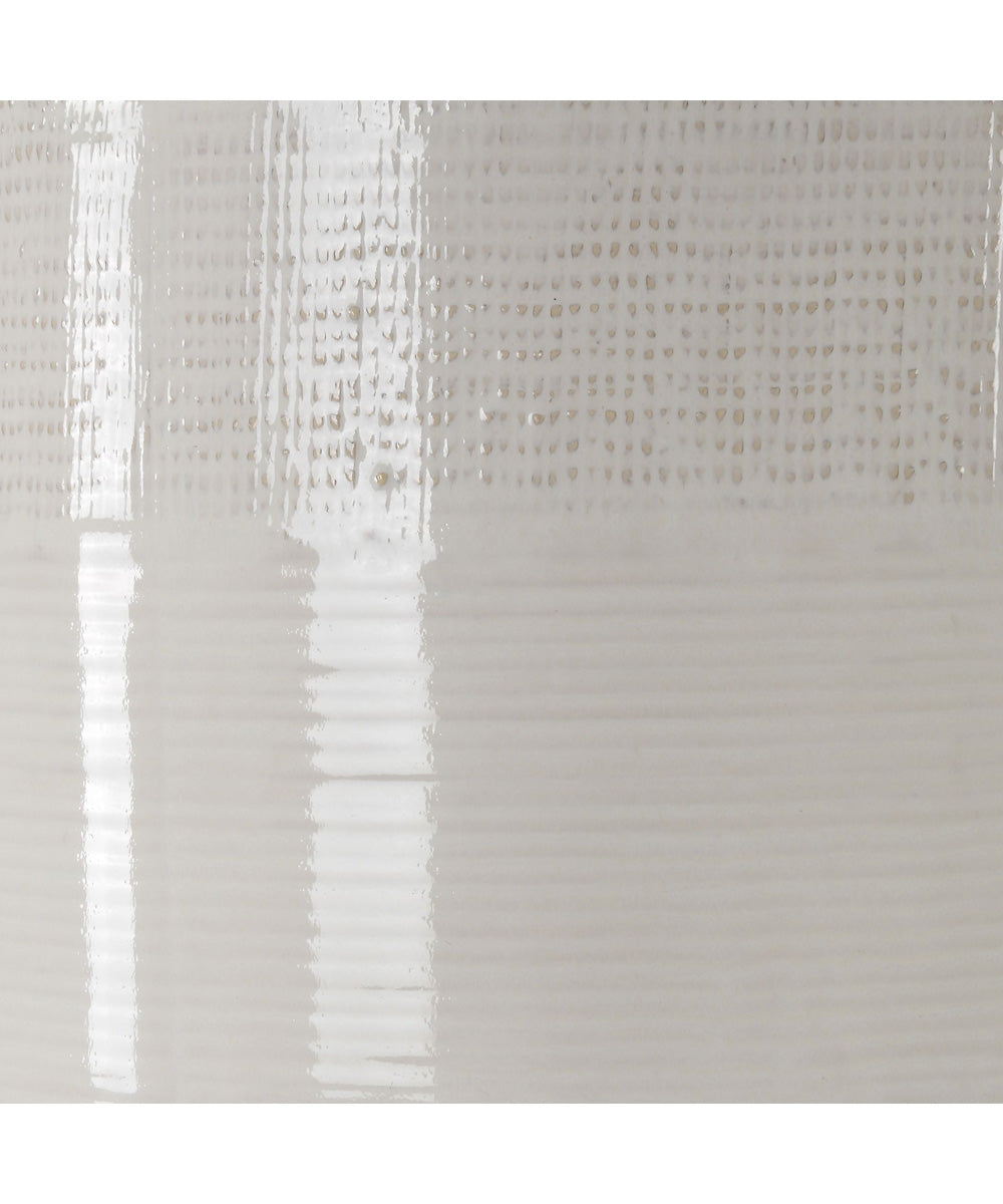 Ceramic Table Lamp in Distressed White Glaze and White Fabric