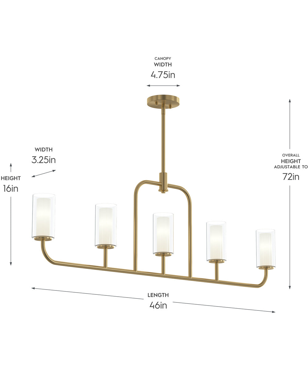 Mack 5-Light Linear Chandelier with Layered Glass Shades Brushed Gold