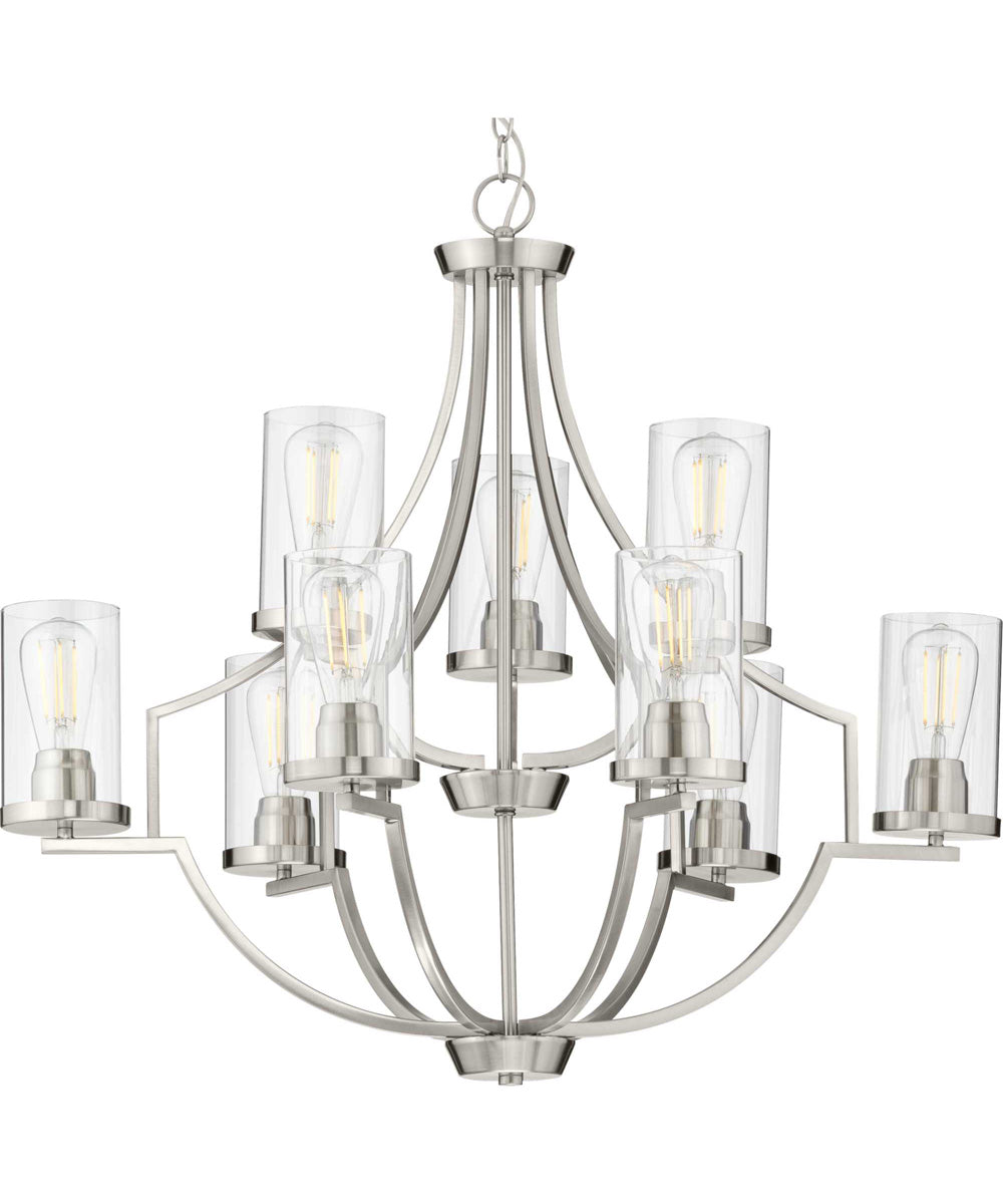 Lassiter 9-Light Clear Glass Modern Chandelier Light Brushed Nickel