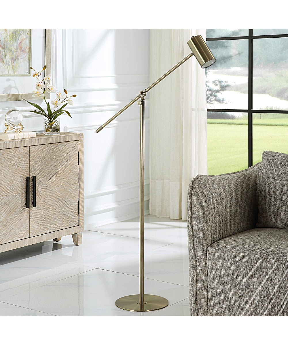 Adjustable Floor Lamp With Pivoting Shade in Antique Brass