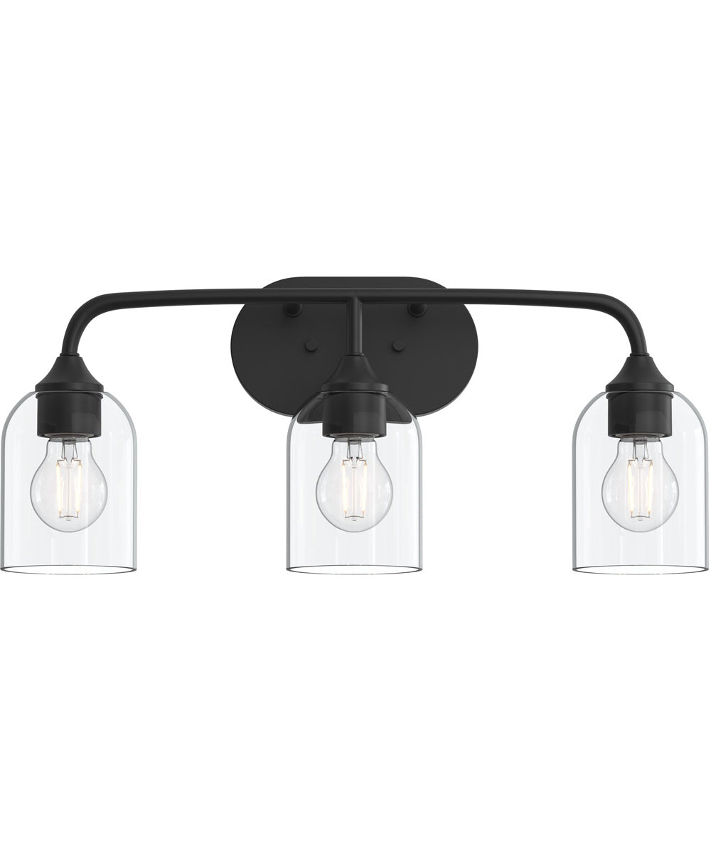 Ilia 3-Light Bath Vanity with Clear Glass Shade Matte Black