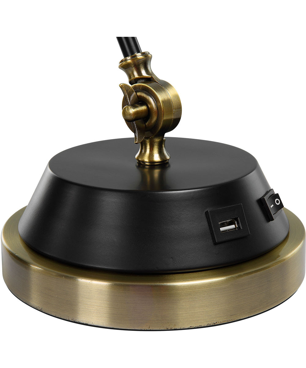 Desk Lamp in Antique Brass with USB Port and Metal Shade