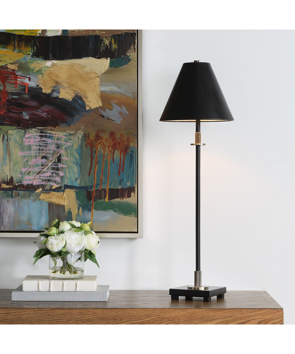 1-Light Buffet Lamp with Diamond Knurl Detail in Black and Antique Brass