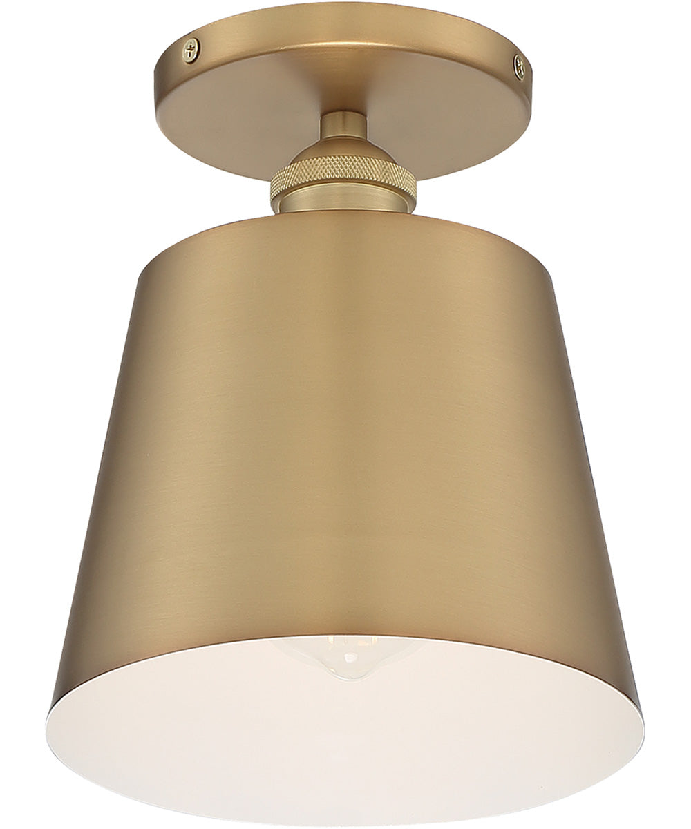 7"W Motif 1-Light Close-to-Ceiling Brushed Brass / White Accents