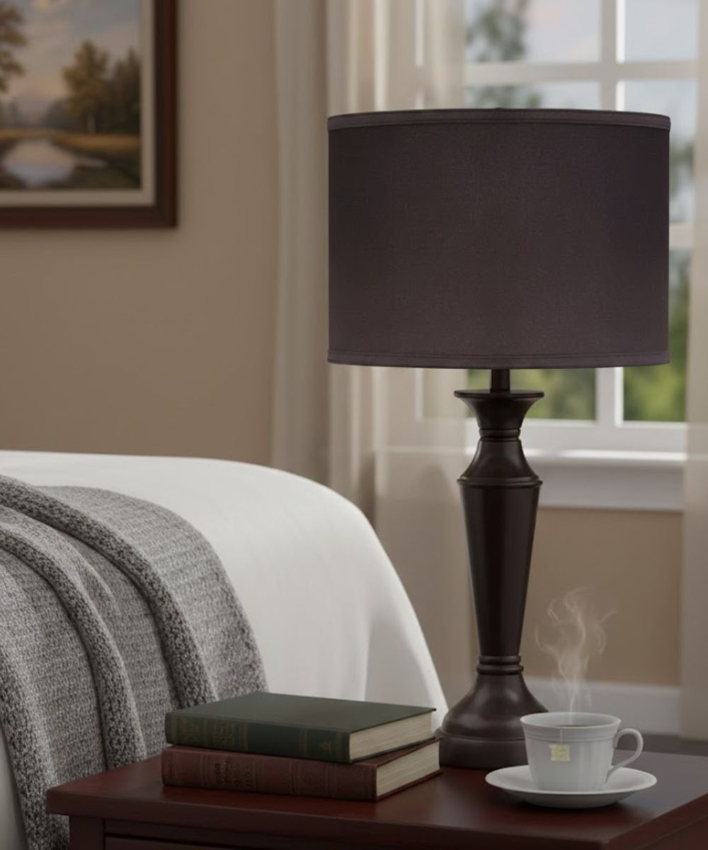 17x17x12 Black Butcher Linen Drum Hardback Lampshade