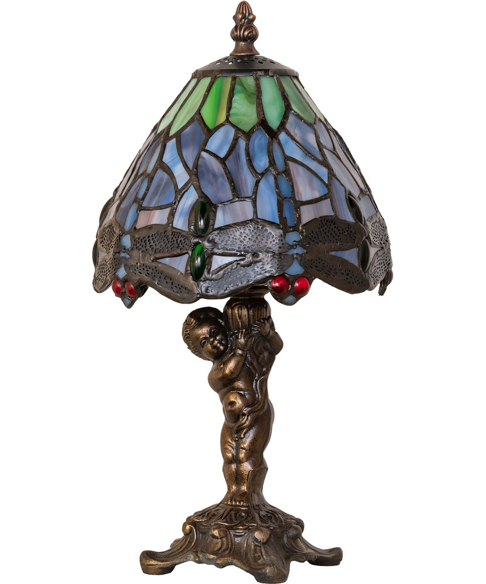 13" High Tiffany Hanginghead Dragonfly Cherub Accent Lamp
