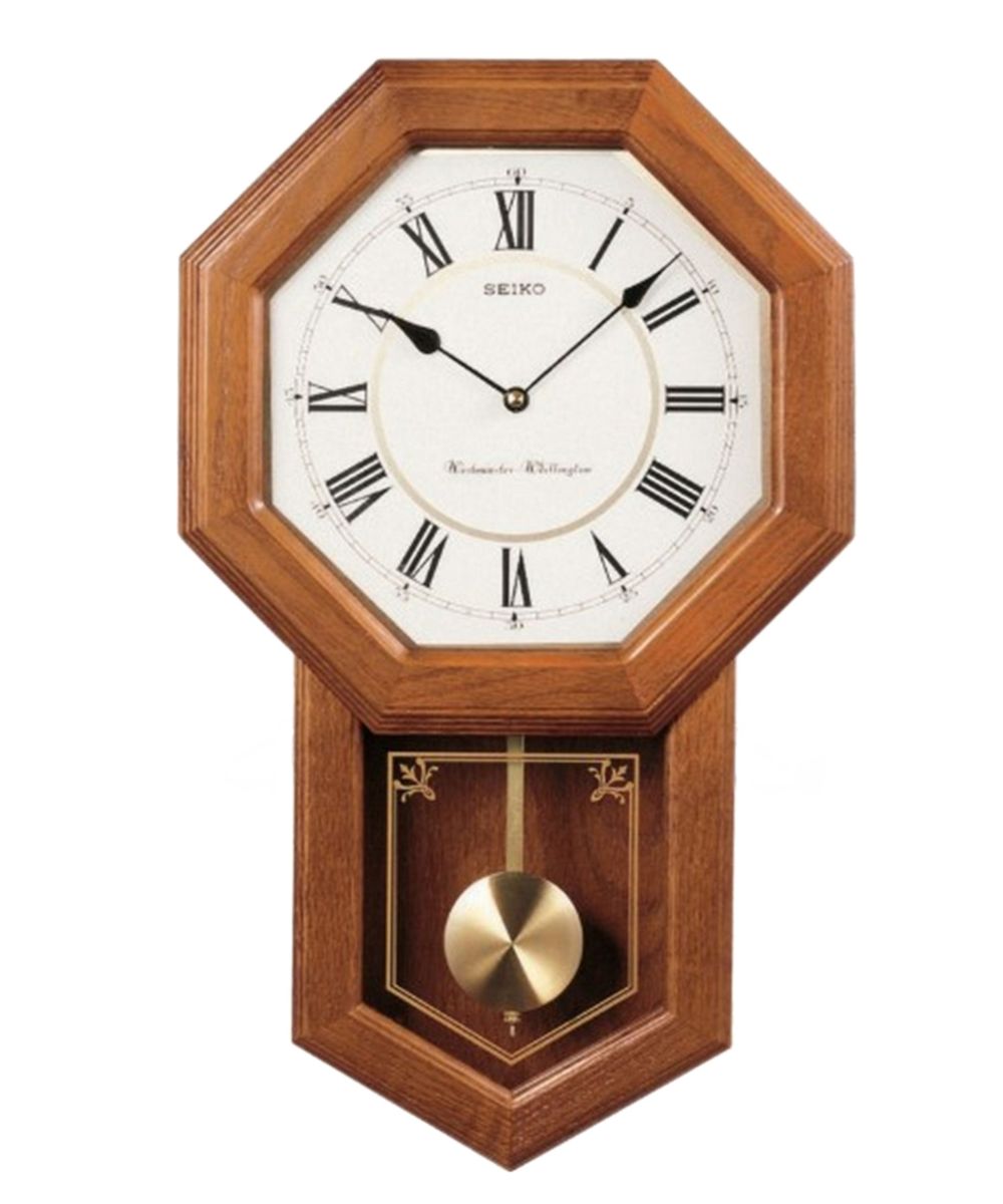 22"H Schoolhouse Wall Clock Dark Brown Solid Oak