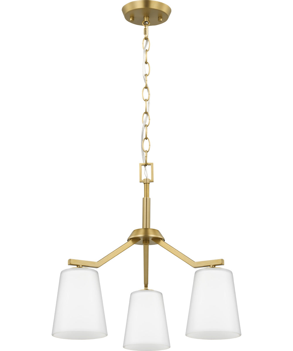 Vertex 3-Light Etched White Convertible Chandelier Brushed Gold