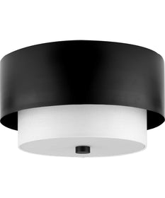 Silva 2-Light White Linen Shade 14" Flush Mount Matte Black