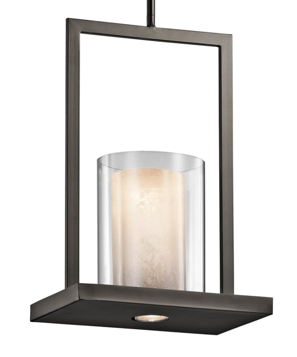 8"w Triad 2-Light Pendant Light Olde Bronze Finish with Clear and Frosted Vetro Mica Diffuser Glass Shade