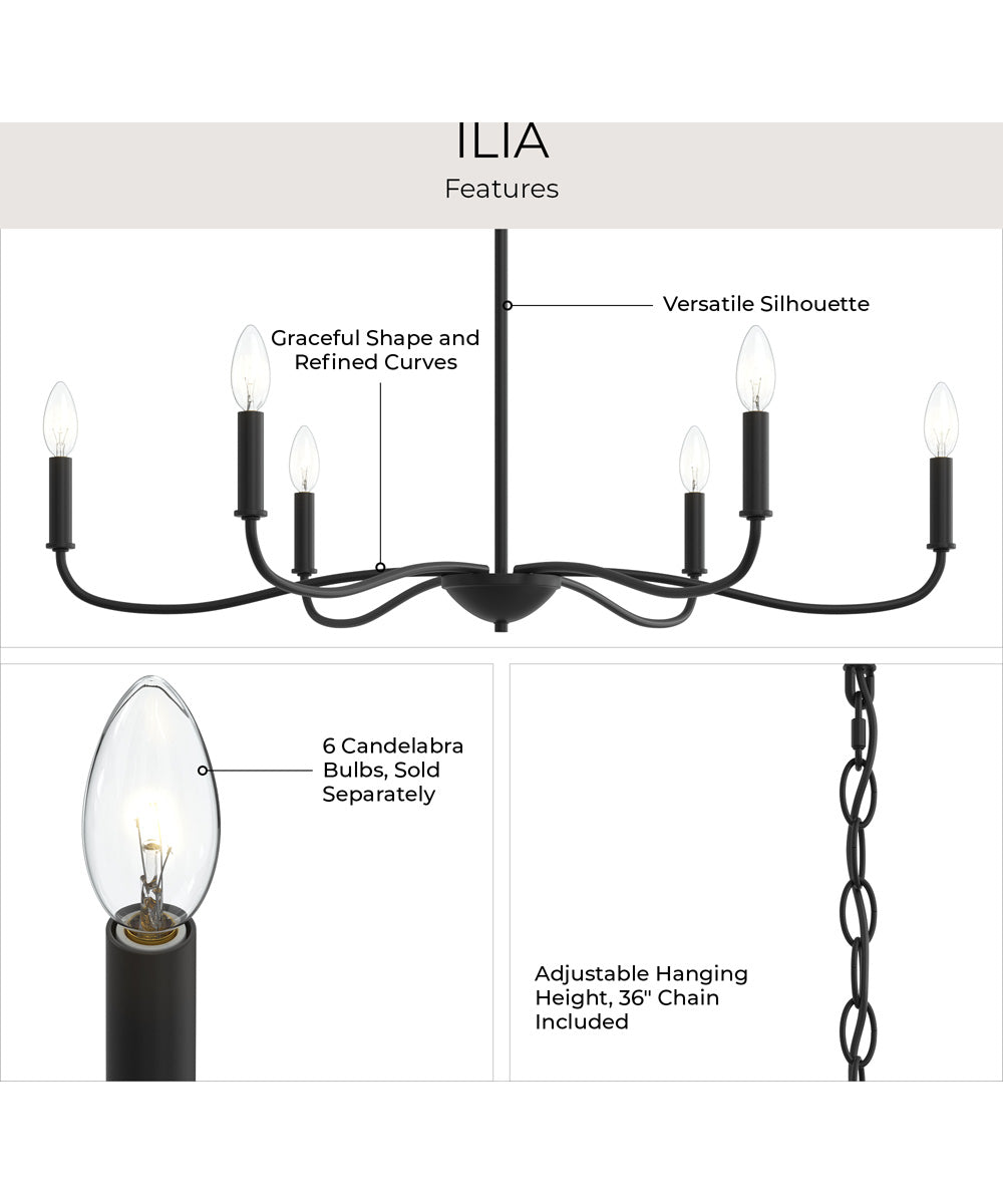 Ilia 6-Light Large Chandelier Matte Black