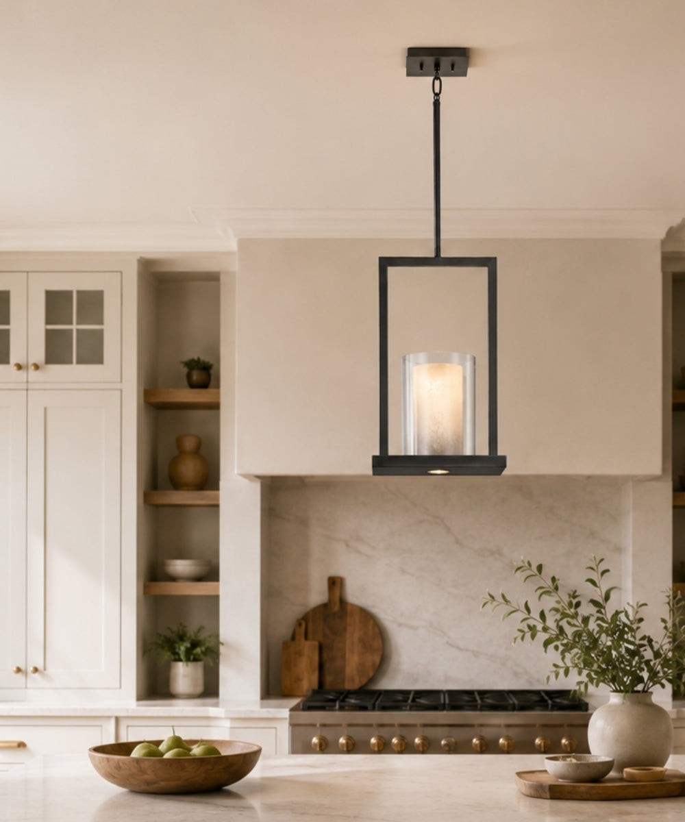 8"w Triad 2-Light Pendant Light Olde Bronze Finish with Clear and Frosted Vetro Mica Diffuser Glass Shade