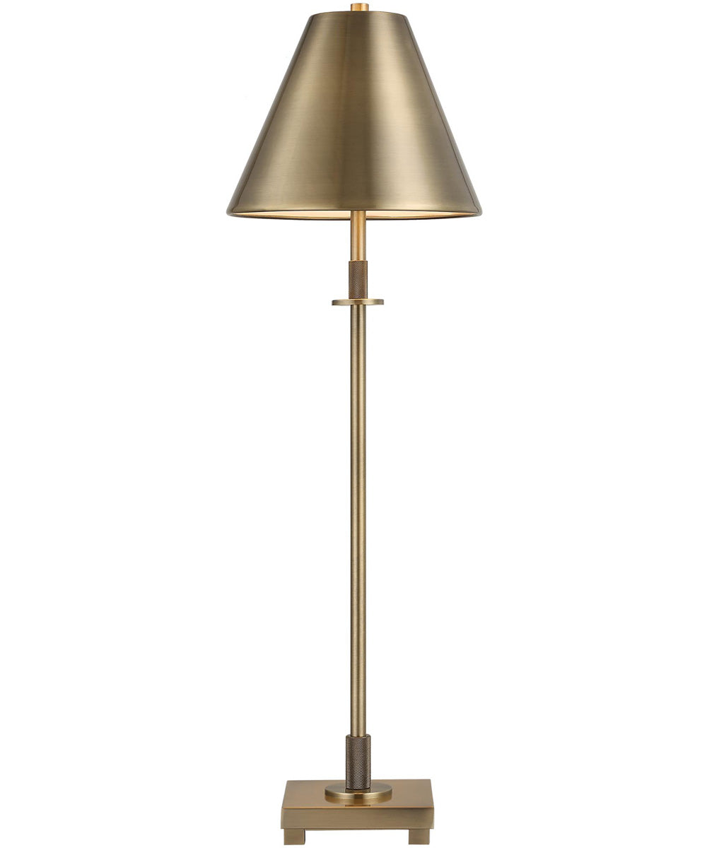 Metal Buffet Lamp in Antique Brass with Tapered Metal Shade