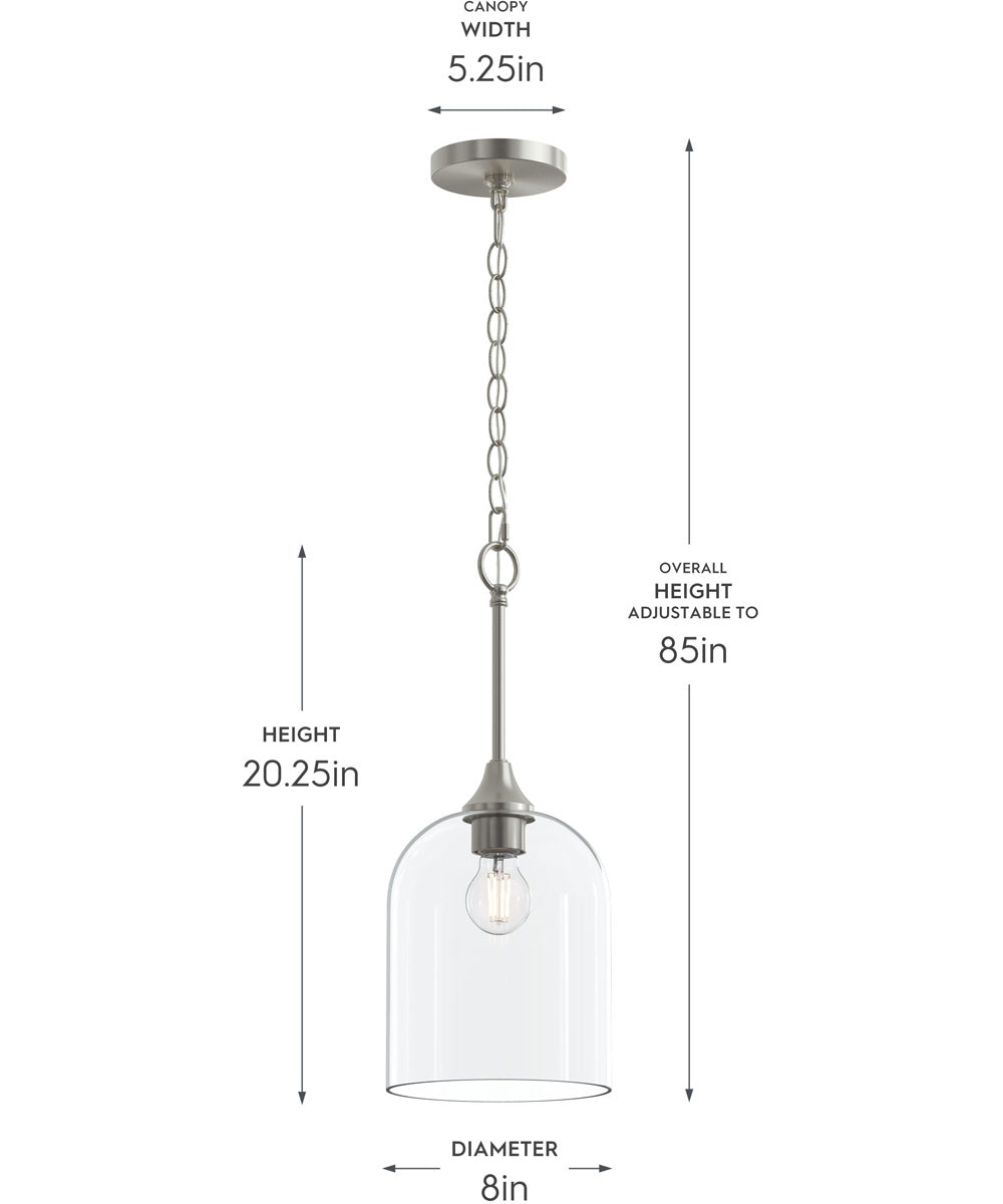 Ilia 1-Light Pendant with Clear Glass Shade Brushed Nickel