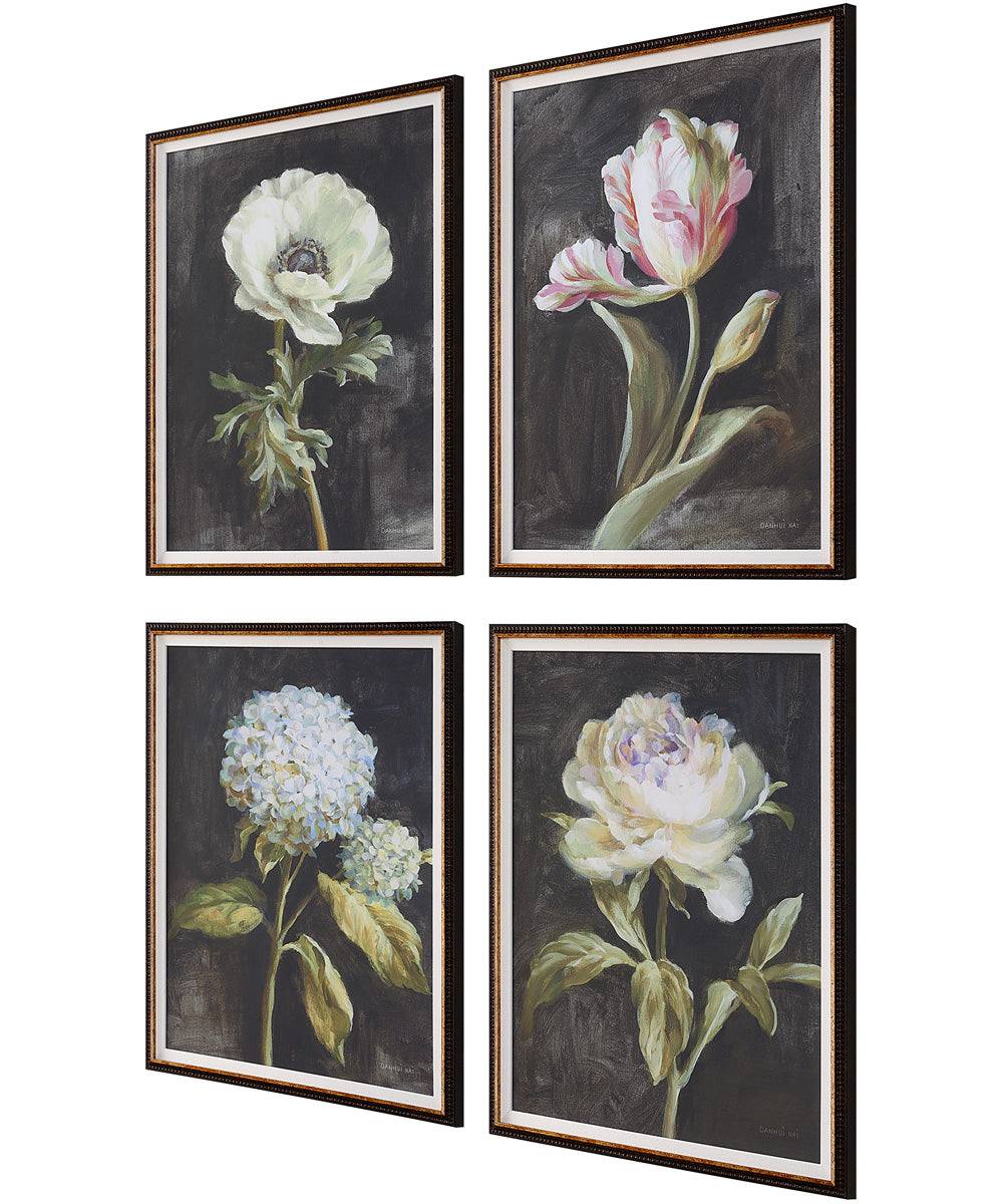 Florals On Black Framed Prints, Set of 4